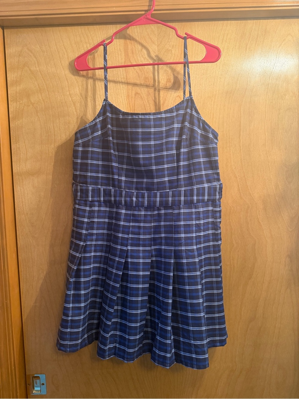 H&M Navy Blue Plaid Spaghetti-Strap Dress